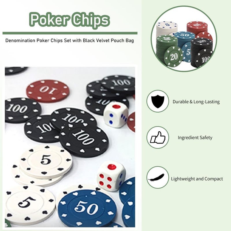 IXIGER 300Pcs Poker Chips, Plastic Casino Chips Set with Black Velvet Pouch Bag, Bulk Clay Fichas de Poker for Blackjack, Math Counting Chips, Texas Hold'em, Night Poker Games - Image 5
